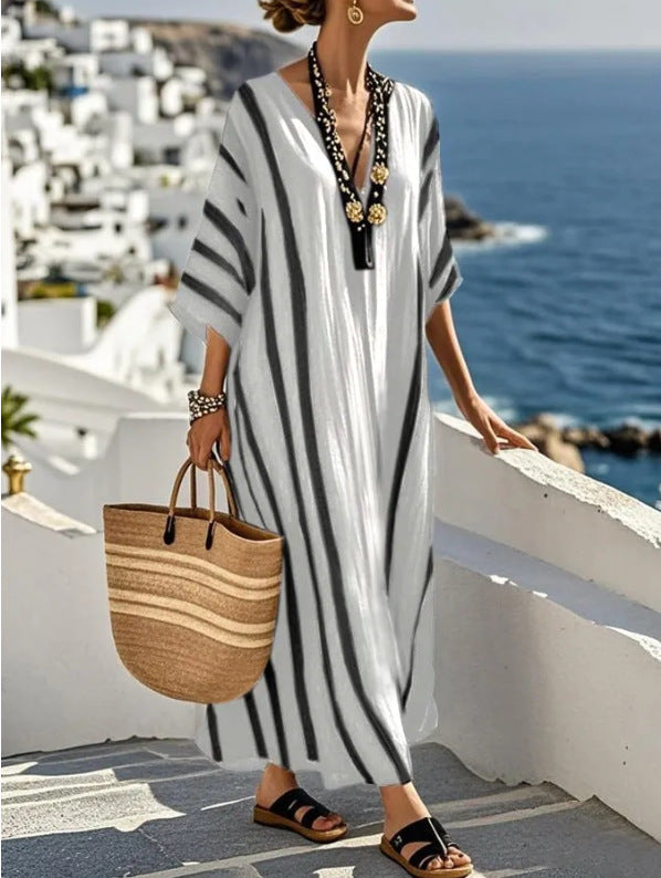 Striped Kaftan Maxi Dress - Athena
