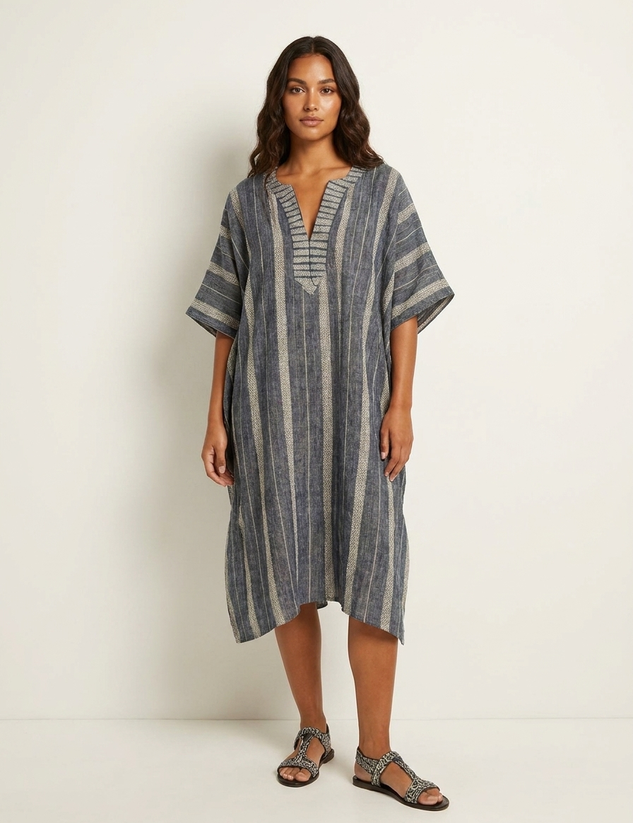 Striped Kaftan Maxi Dress - Athena