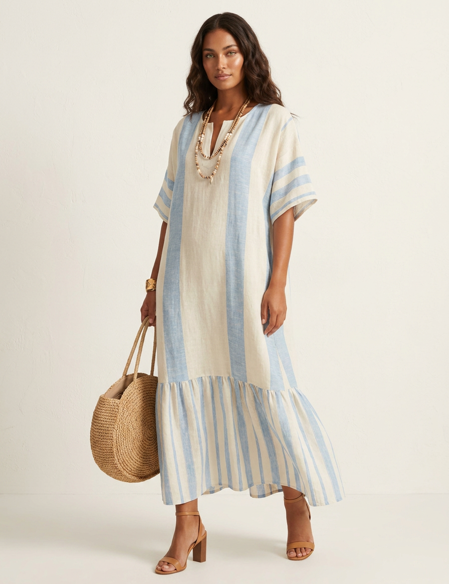 Striped Kaftan Maxi Dress - Athena