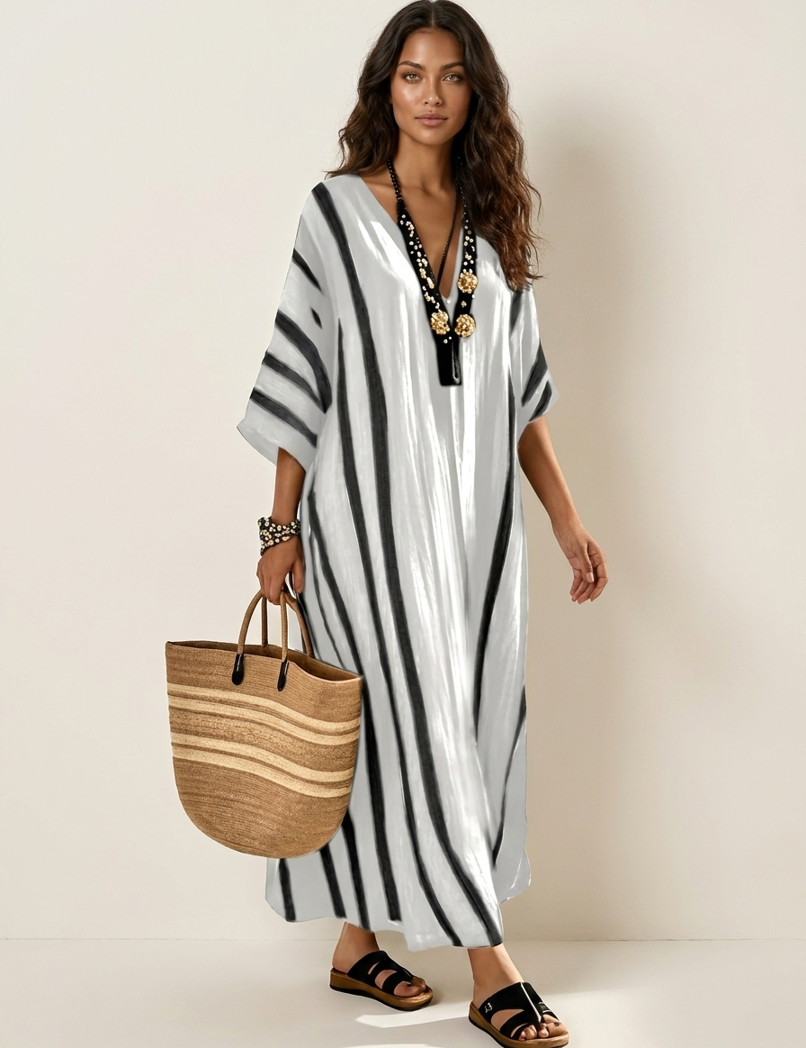 Striped Kaftan Maxi Dress - Athena