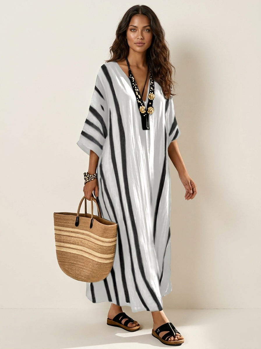 Striped Kaftan Maxi Dress - Athena