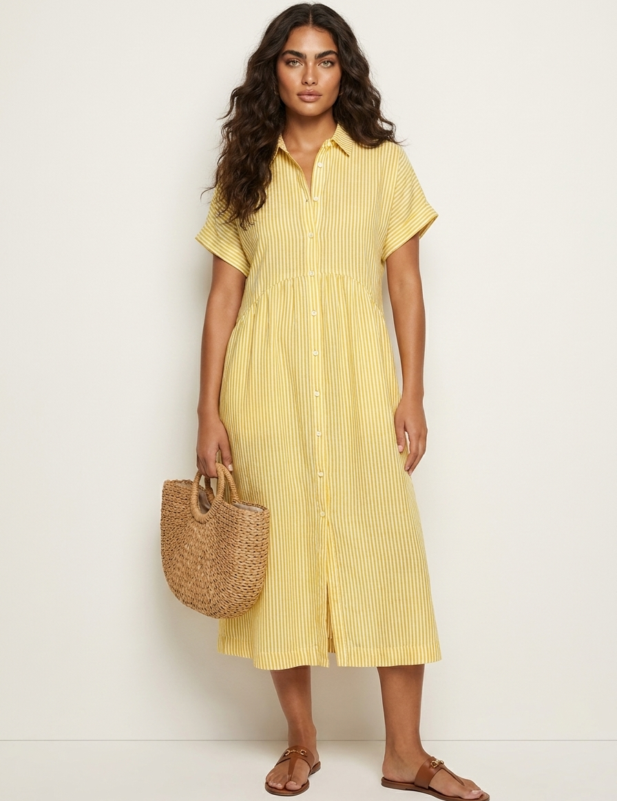 Striped Midi Shirt Dress - Eliana