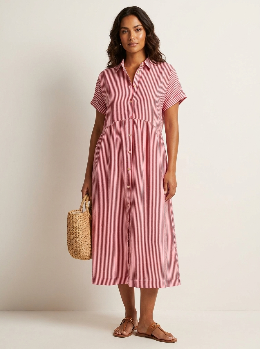 Striped Midi Shirt Dress - Eliana