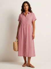 Striped Midi Shirt Dress - Eliana