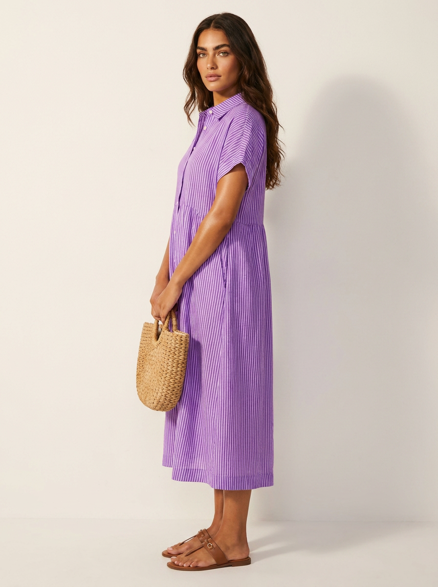 Striped Midi Shirt Dress - Eliana