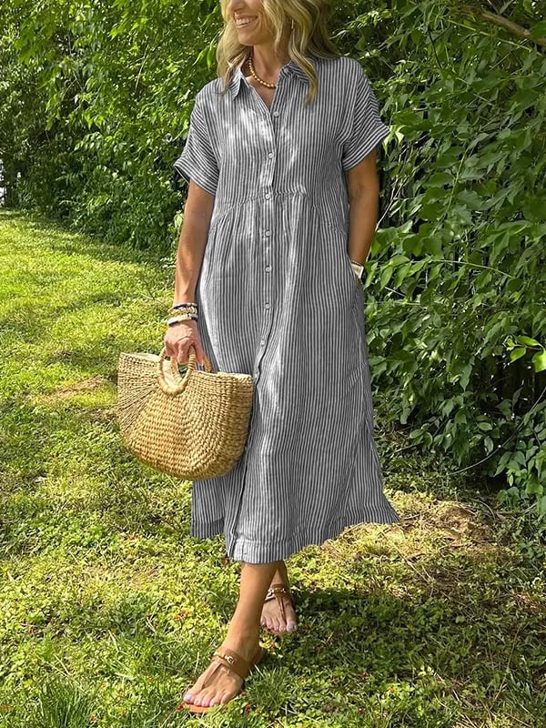 Striped Midi Shirt Dress - Eliana