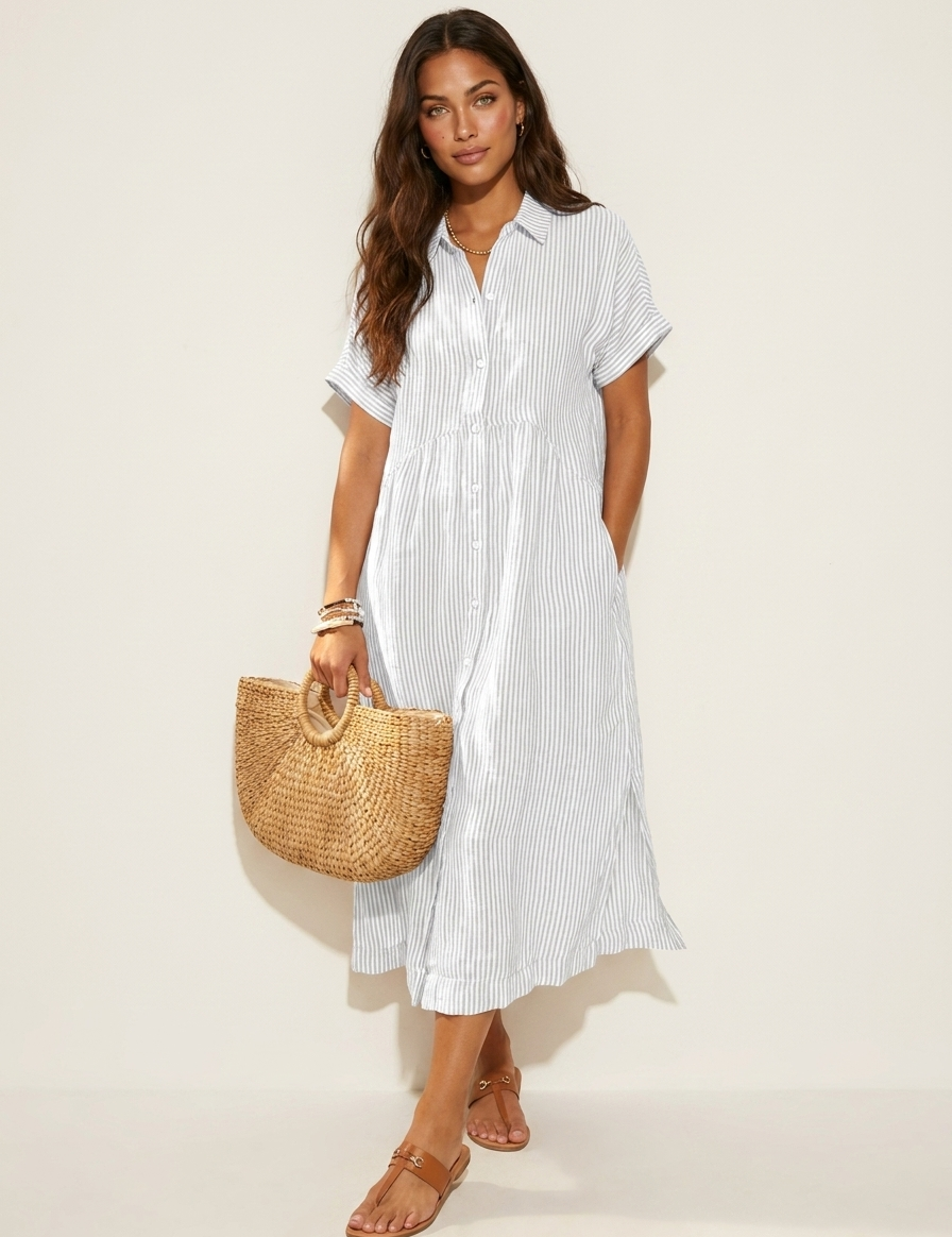 Striped Midi Shirt Dress - Eliana