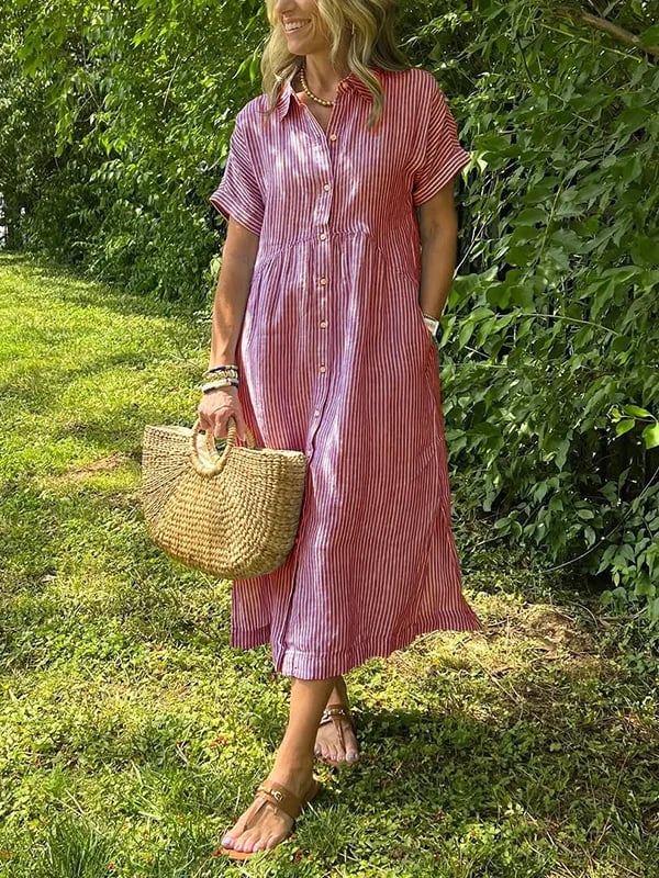 Striped Midi Shirt Dress - Eliana