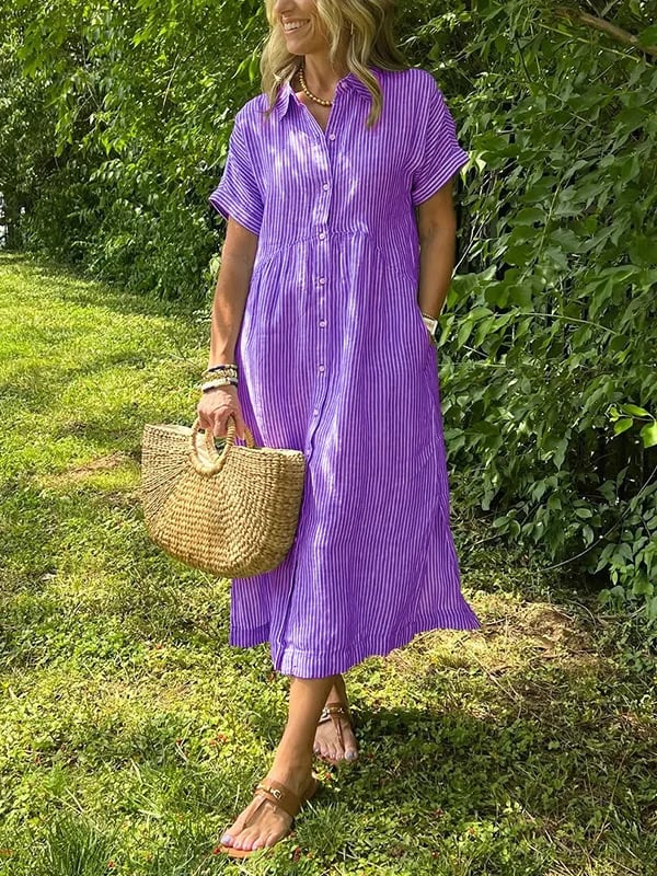 Striped Midi Shirt Dress - Eliana