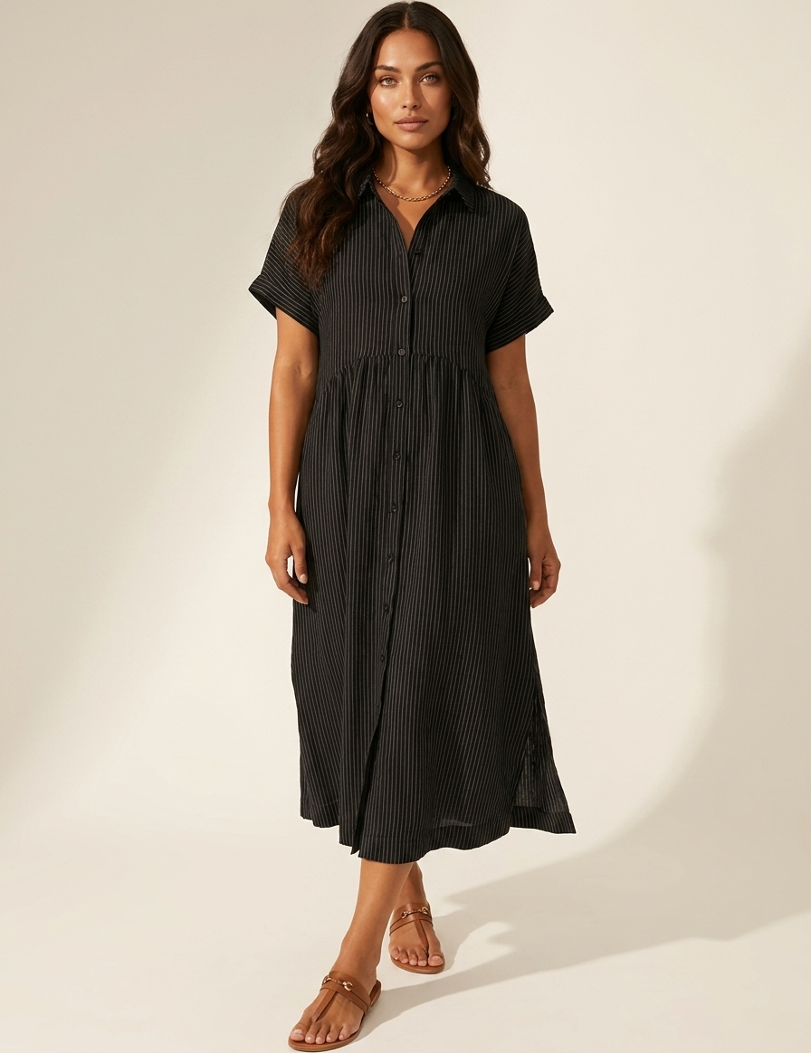 Striped Midi Shirt Dress - Eliana