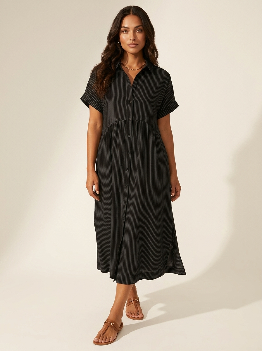 Striped Midi Shirt Dress - Eliana