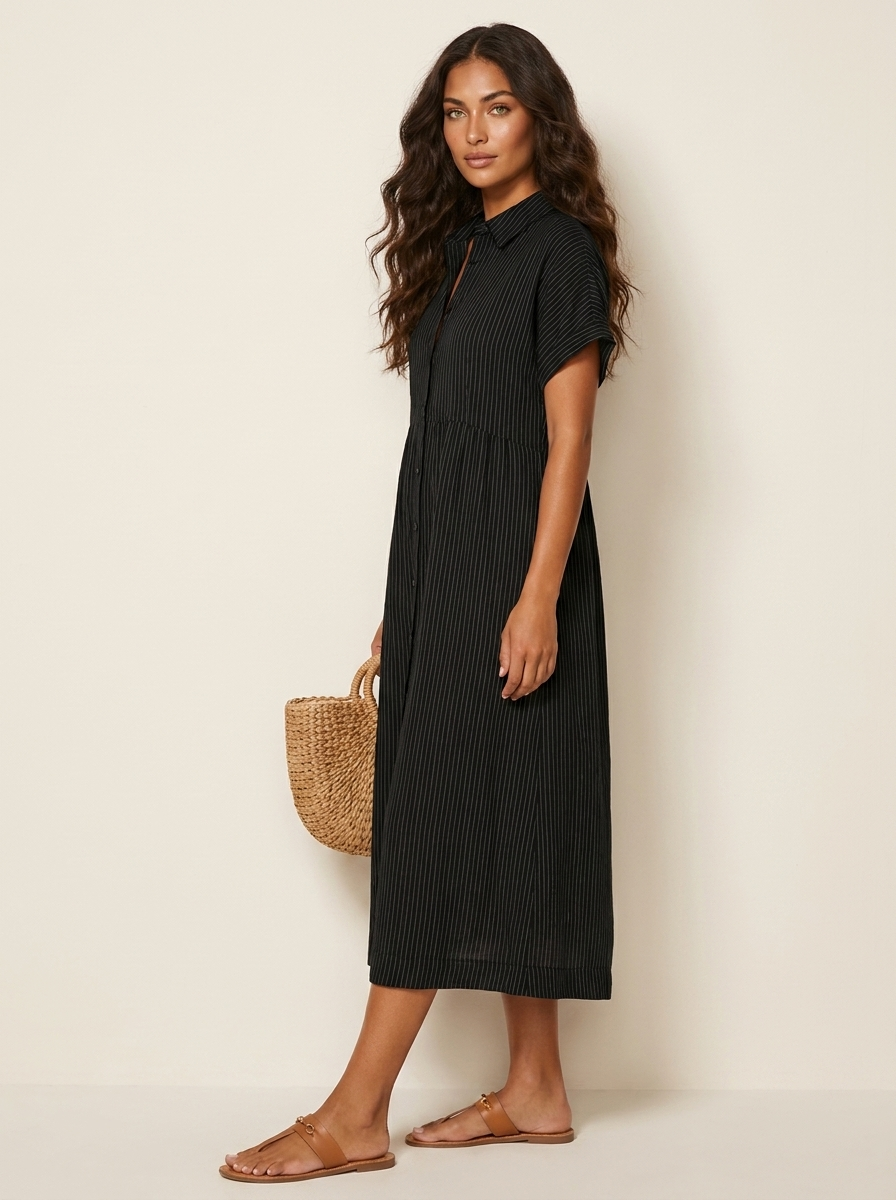Striped Midi Shirt Dress - Eliana
