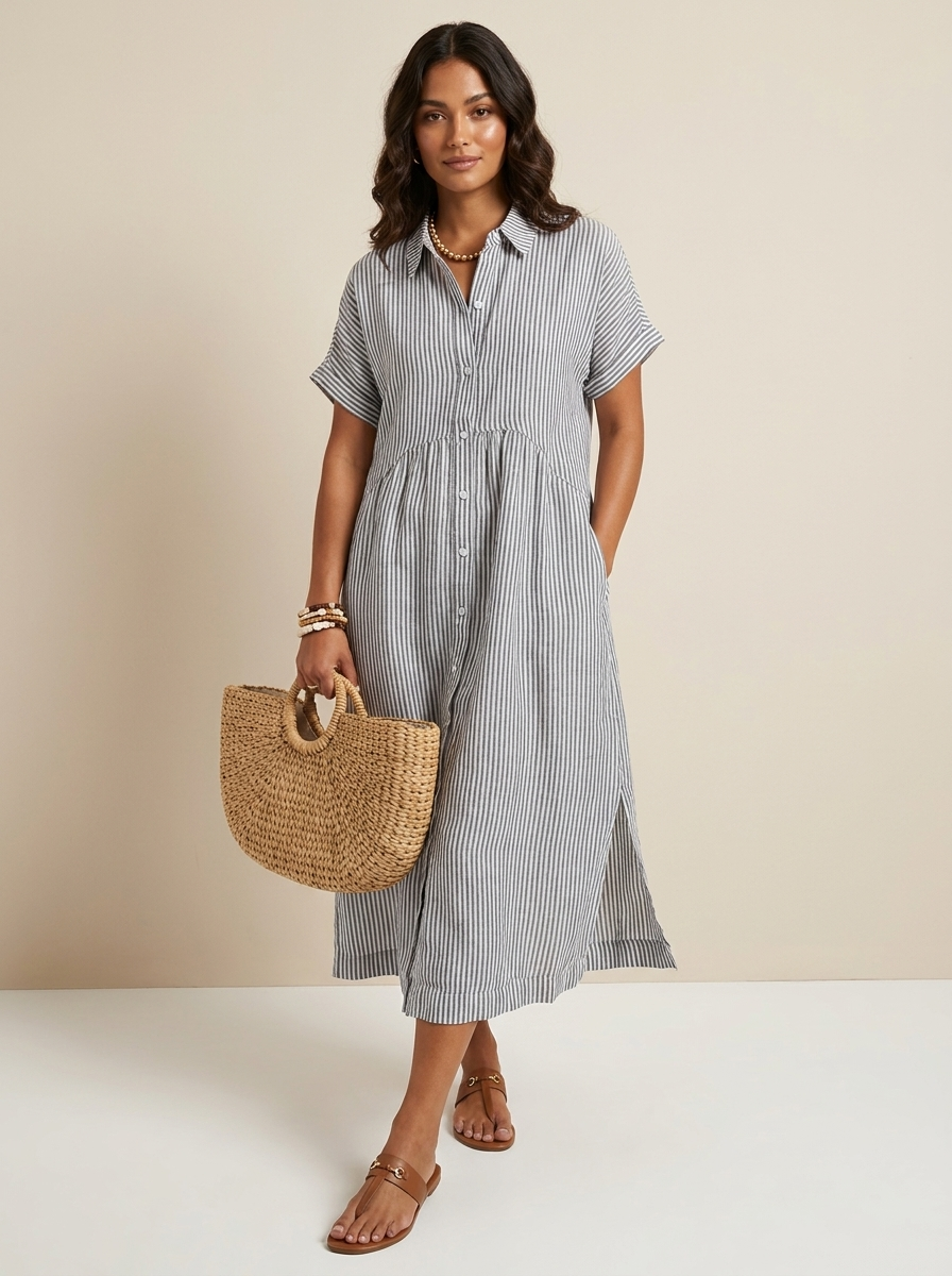 Striped Midi Shirt Dress - Eliana