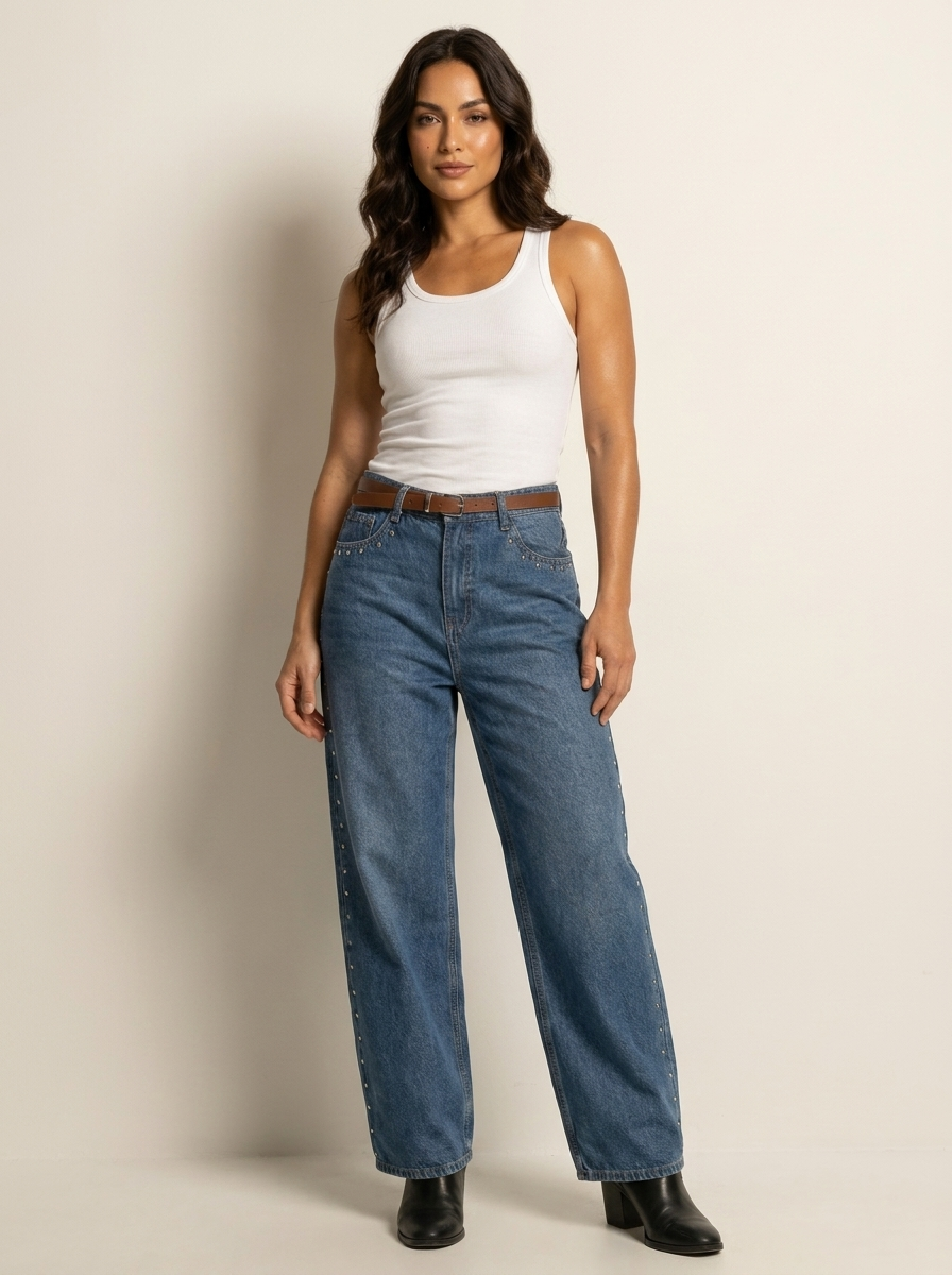 Studded Wide-Leg Jeans - Nova