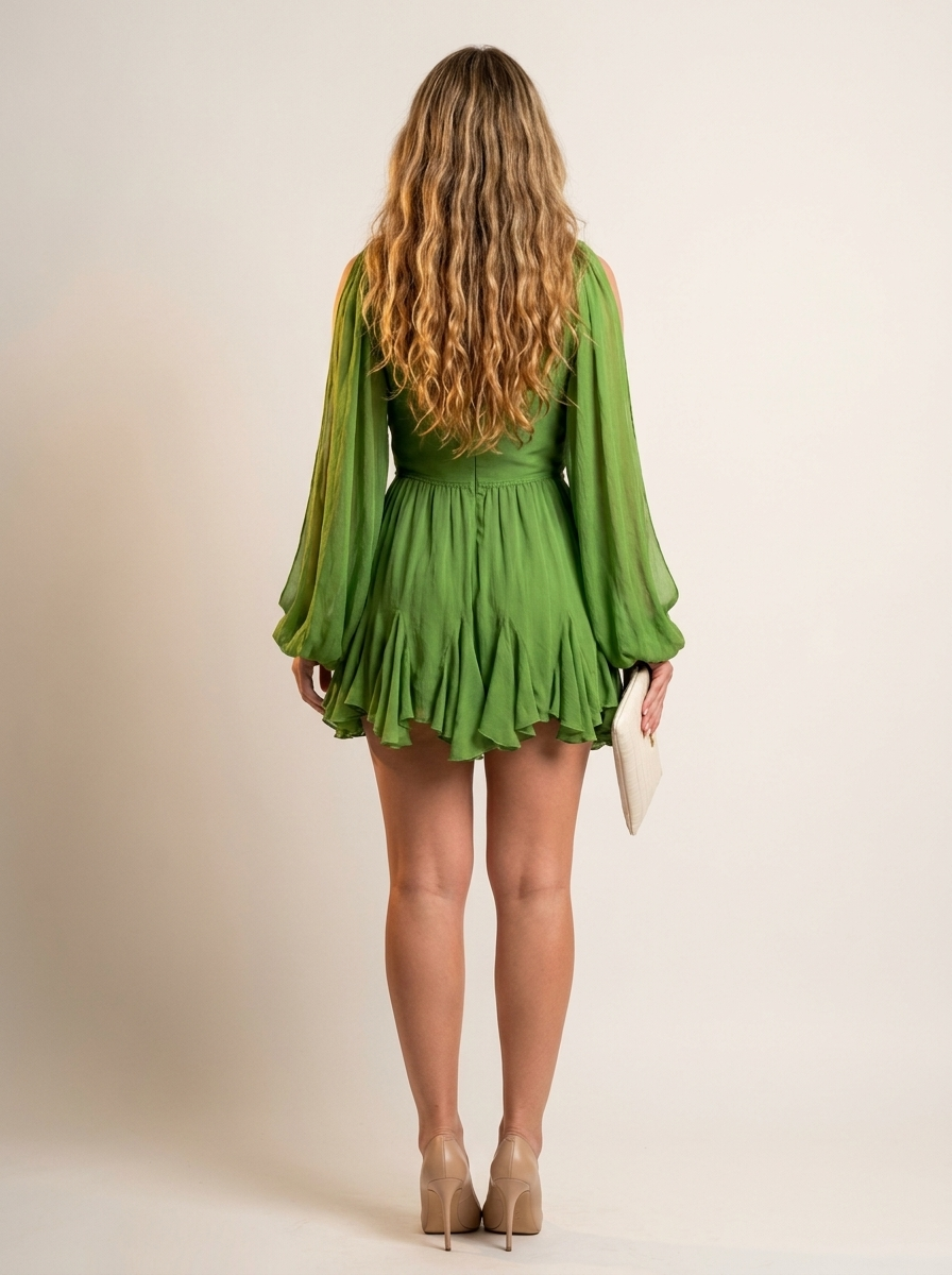 Sweetheart Mini Dress with Flowing Sleeves - Emilia