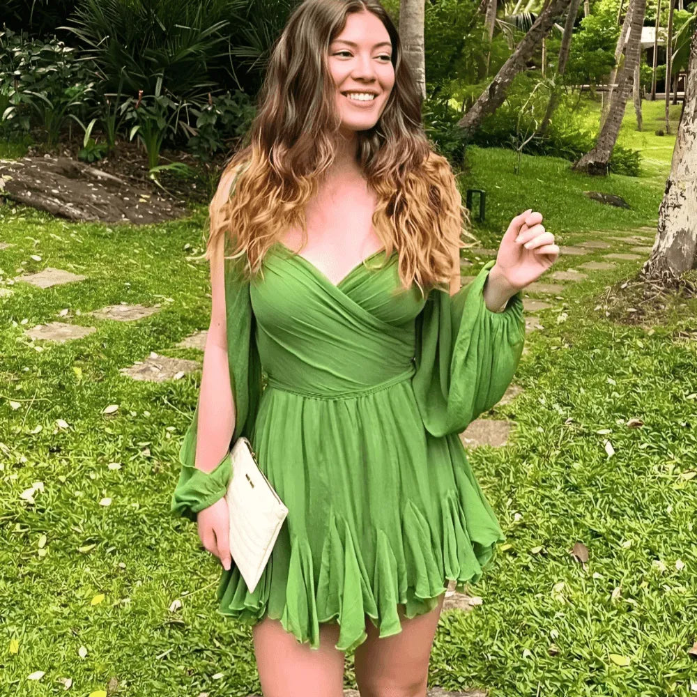 Sweetheart Mini Dress with Flowing Sleeves - Emilia