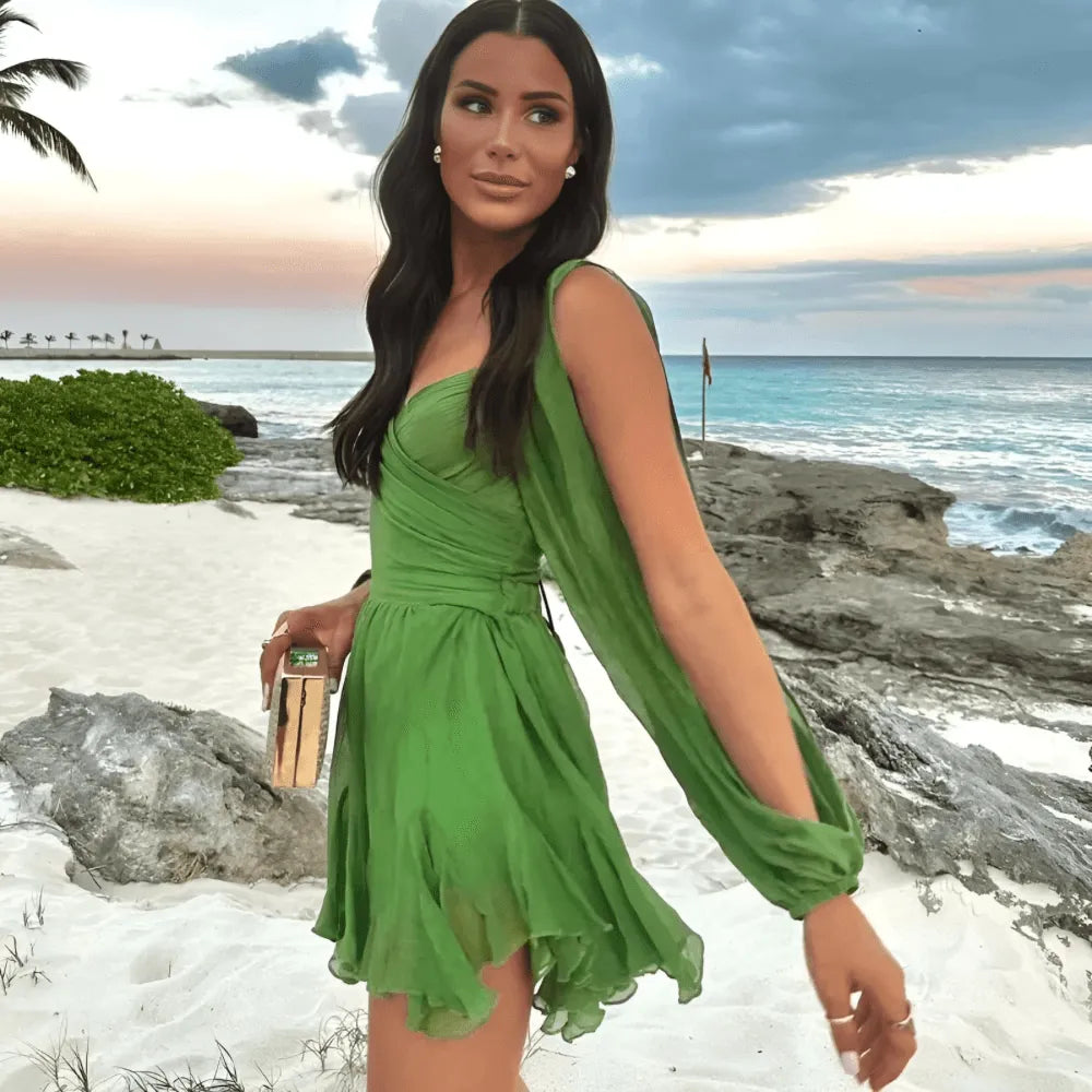 Sweetheart Mini Dress with Flowing Sleeves - Emilia