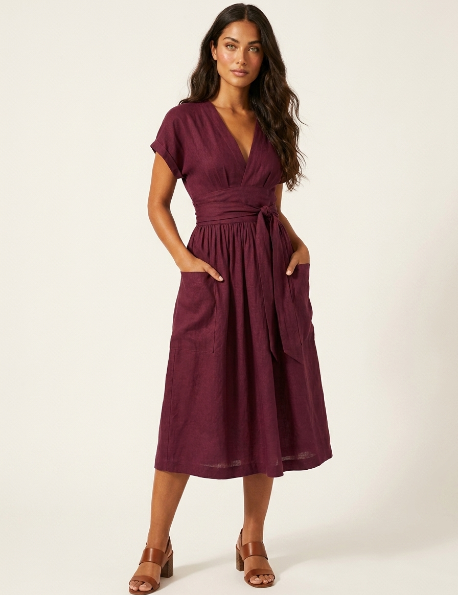 Tailored Midi Dress with V-Neck - Isabella
