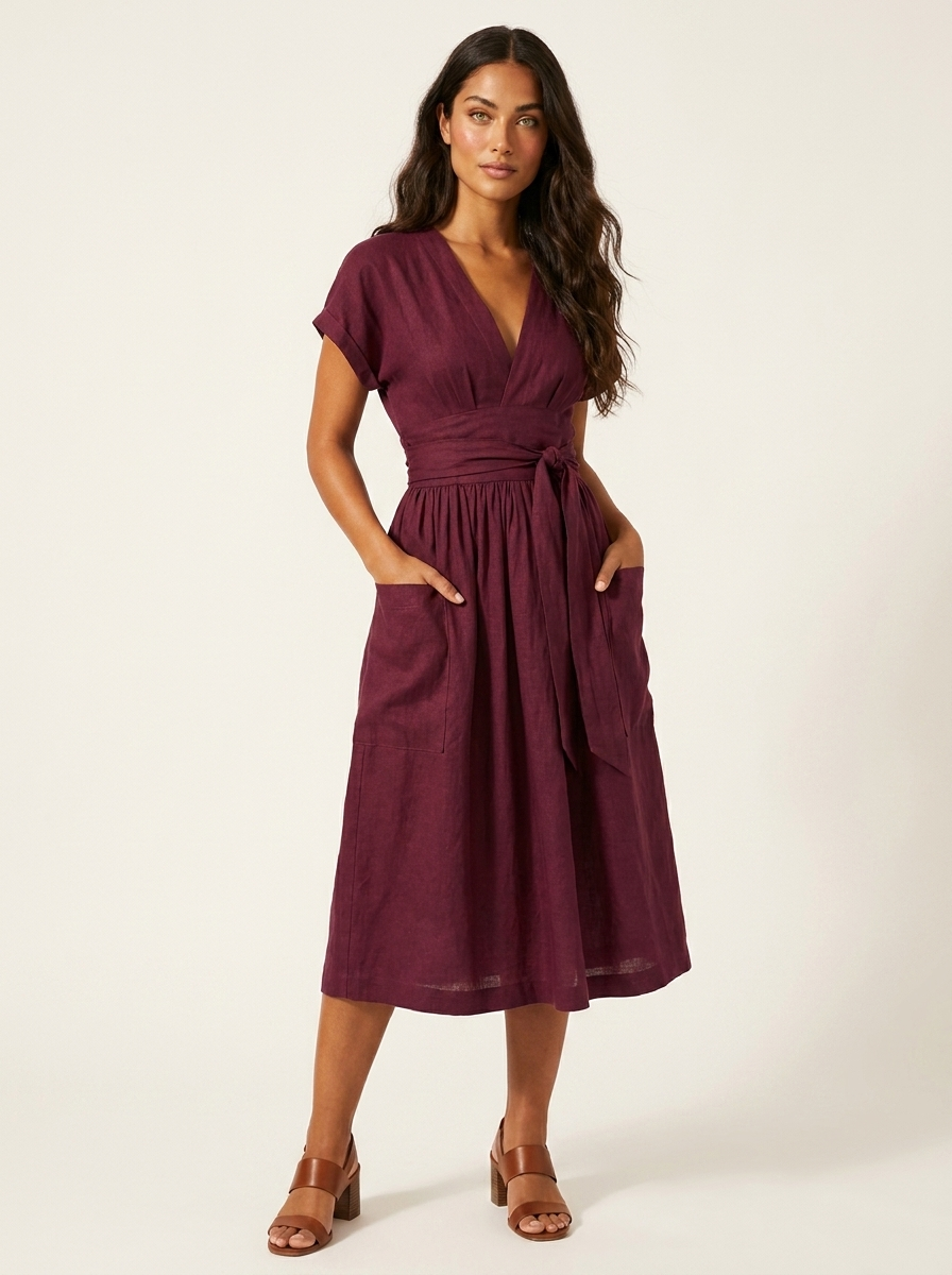 Tailored Midi Dress with V-Neck - Isabella