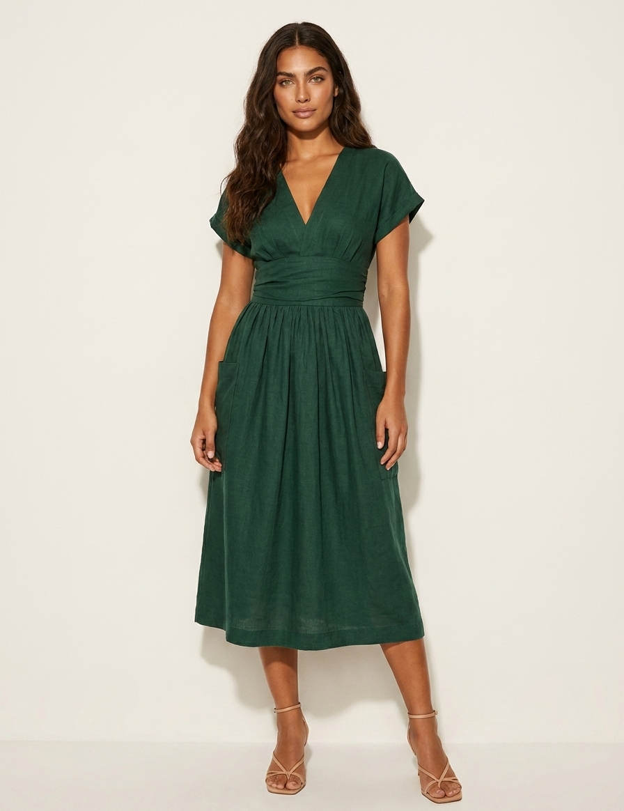 Tailored Midi Dress with V-Neck - Isabella