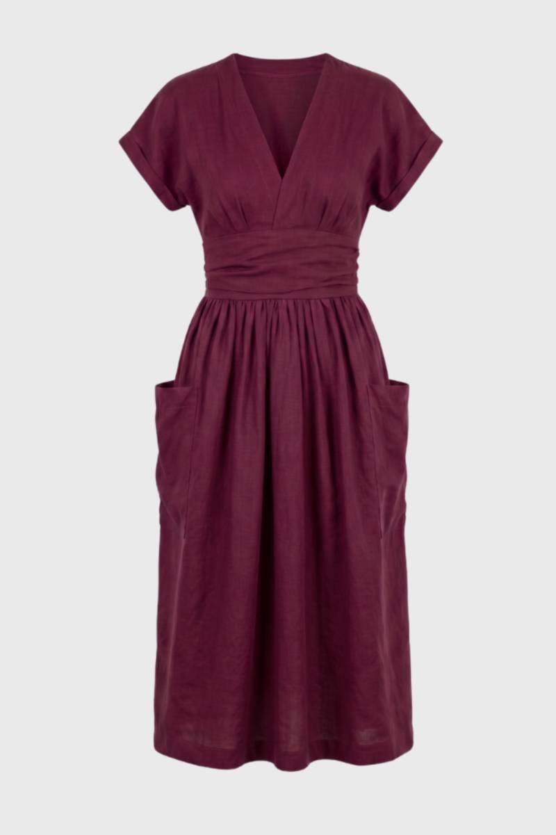 Tailored Midi Dress with V-Neck - Isabella