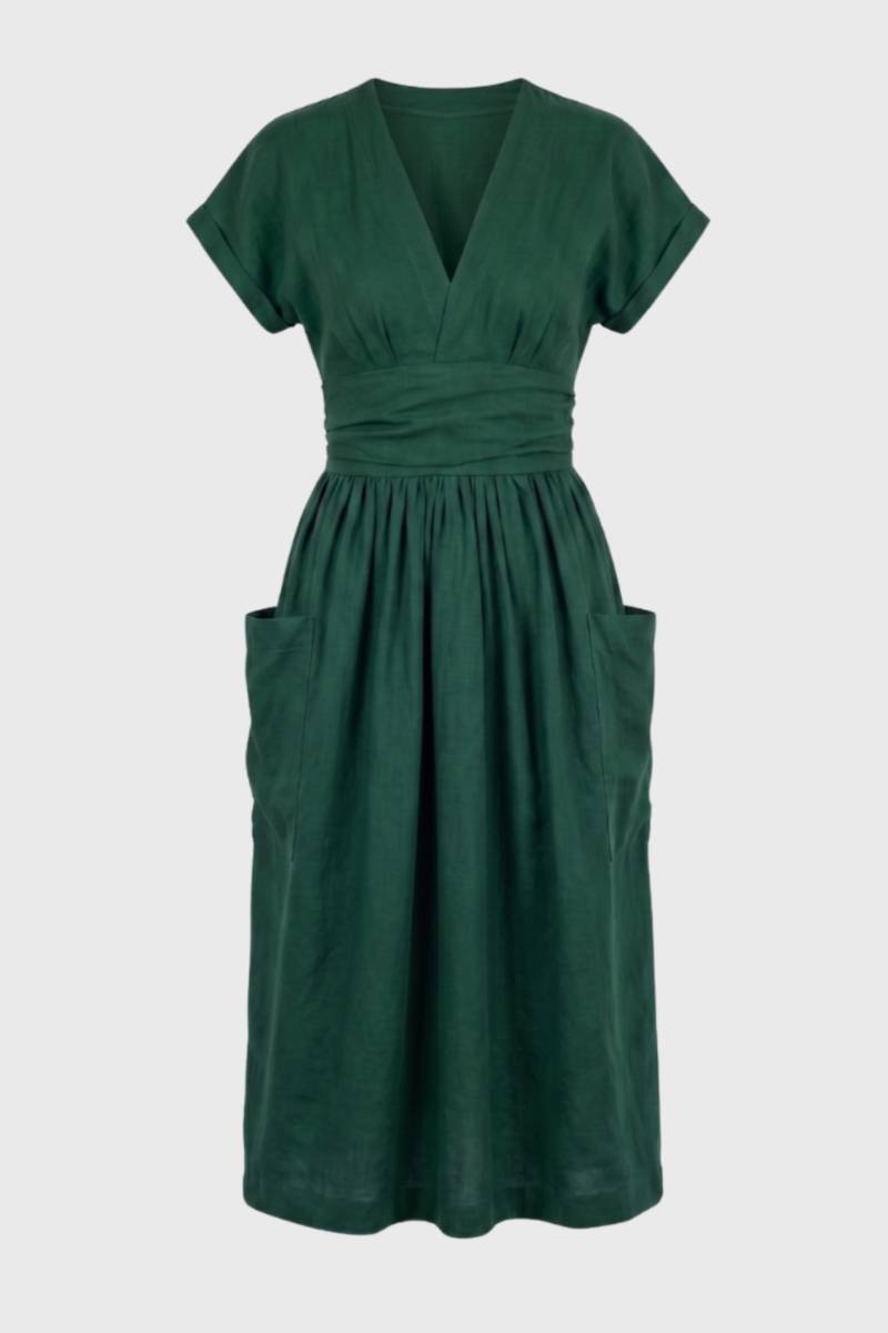 Tailored Midi Dress with V-Neck - Isabella