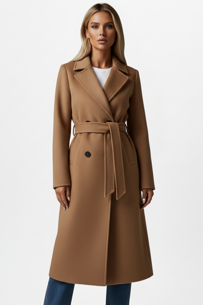 Elegant Belted Long Coat - Amélie