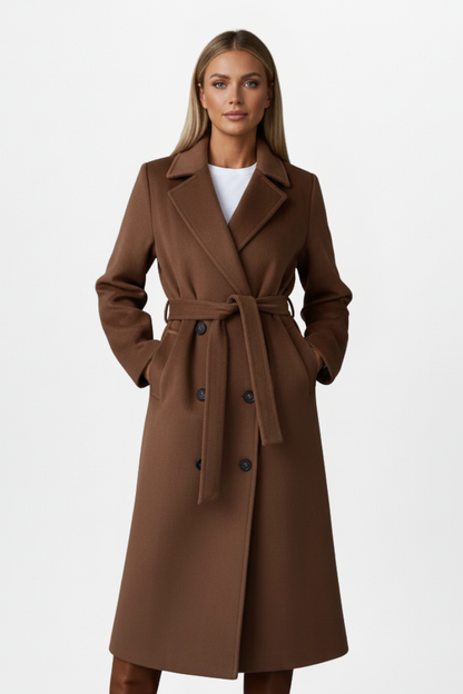 Elegant Belted Long Coat - Amélie