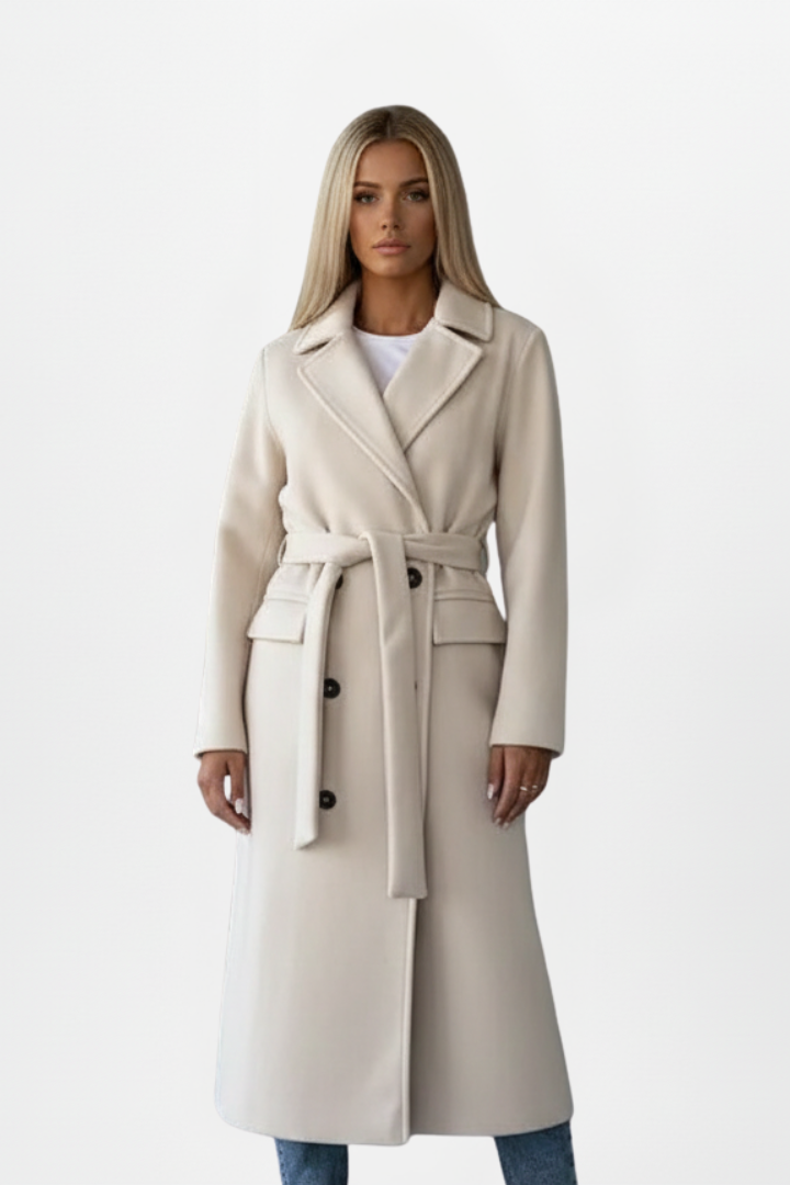 Elegant Belted Long Coat - Amélie