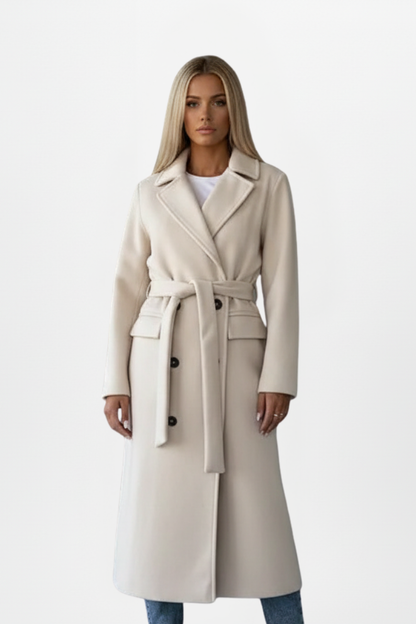 Elegant Belted Long Coat - Amélie