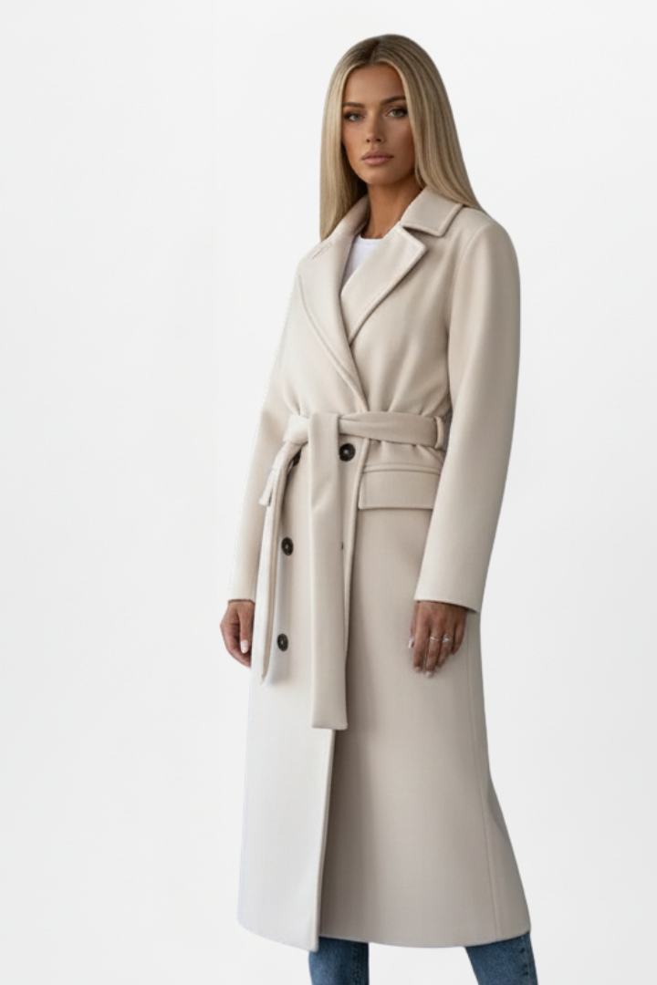 Elegant Belted Long Coat - Amélie