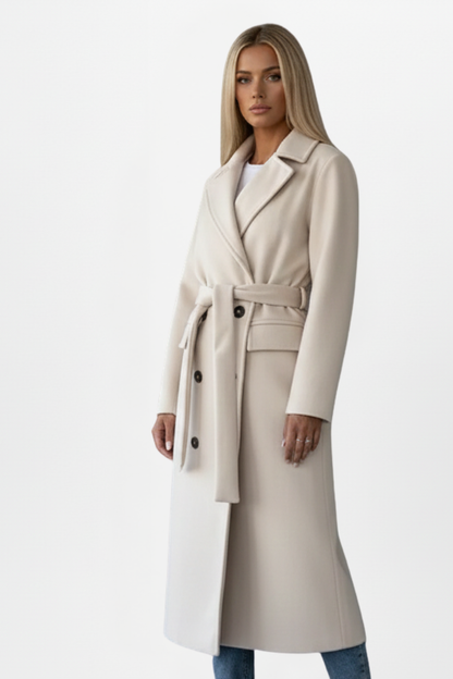 Elegant Belted Long Coat - Amélie