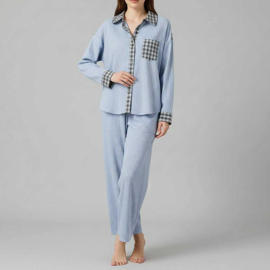 Women's Pajama Set | Long Sleeve Button Shirt & Trousers