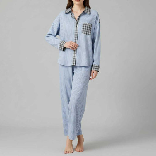 Women's Pajama Set | Long Sleeve Button Shirt & Trousers