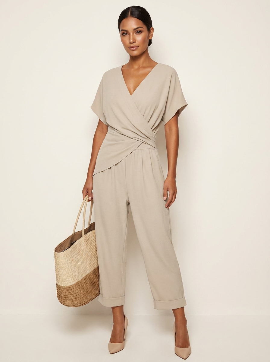 Wrap Front Cropped Jumpsuit - Elena
