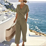 Wrap Front Cropped Jumpsuit - Elena