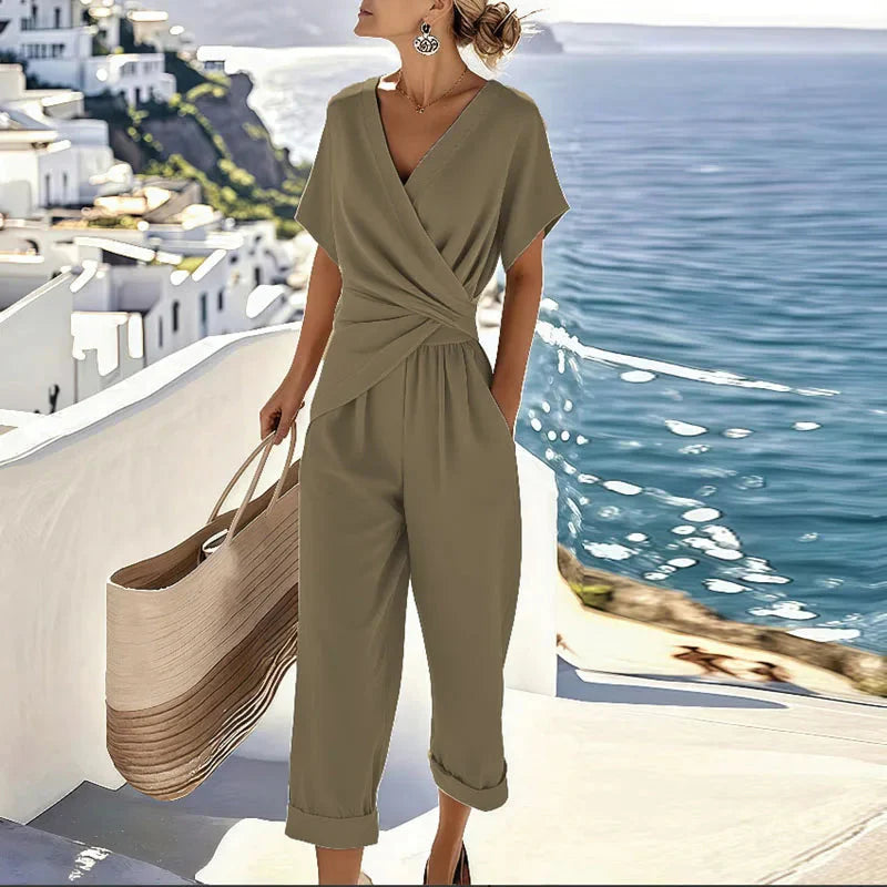 Wrap Front Cropped Jumpsuit - Elena