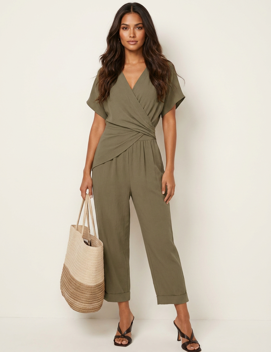 Wrap Front Cropped Jumpsuit - Elena