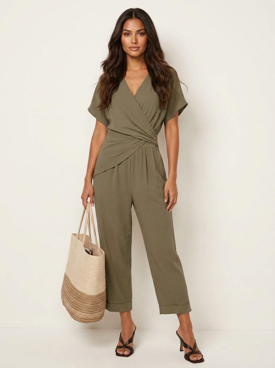 Wrap Front Cropped Jumpsuit - Elena