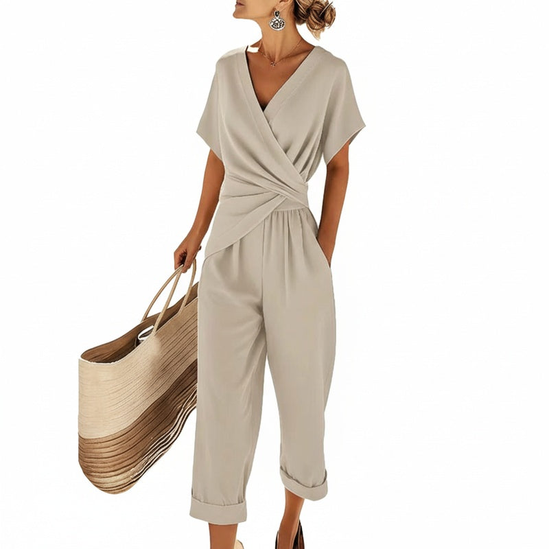 Wrap Front Cropped Jumpsuit - Elena