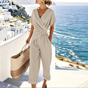 Wrap Front Cropped Jumpsuit - Elena
