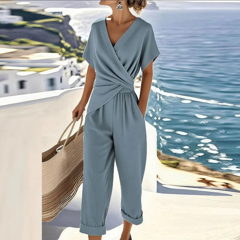 Wrap Front Cropped Jumpsuit - Elena