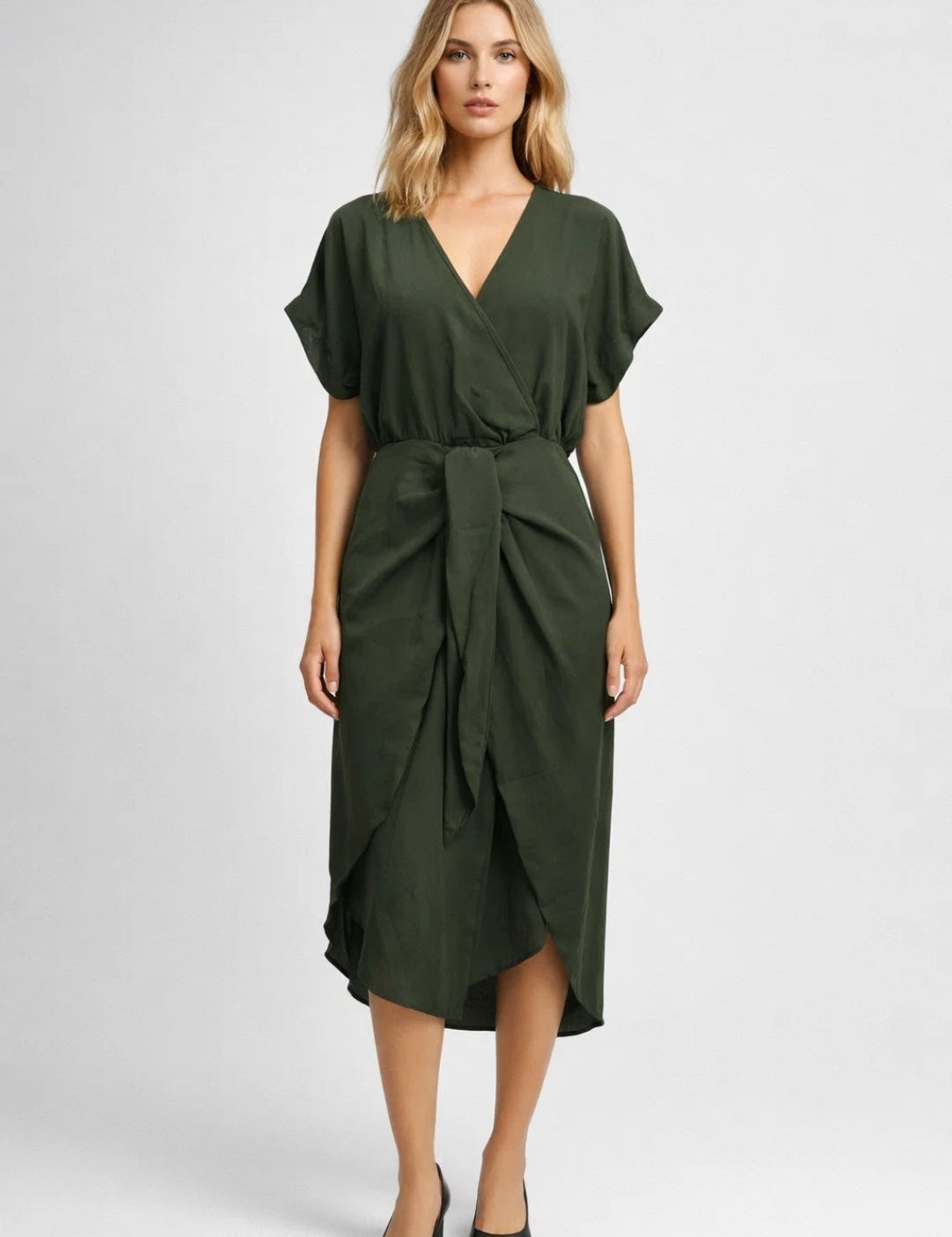 Wrap Midi Dress with Tie Waist - Emilia