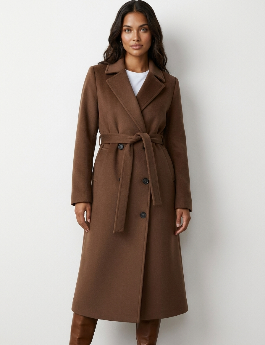 Elegant Belted Long Coat - Amélie