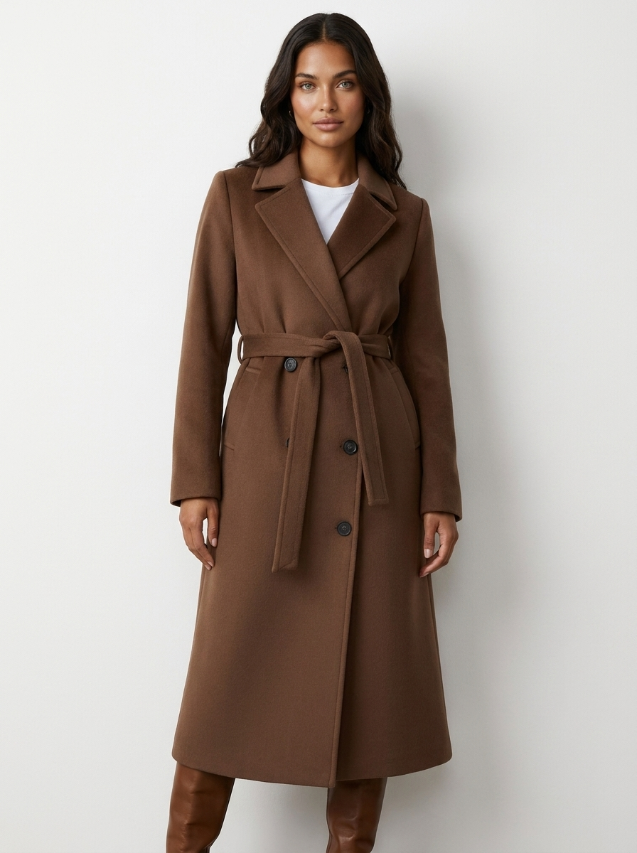 Elegant Belted Long Coat - Amélie