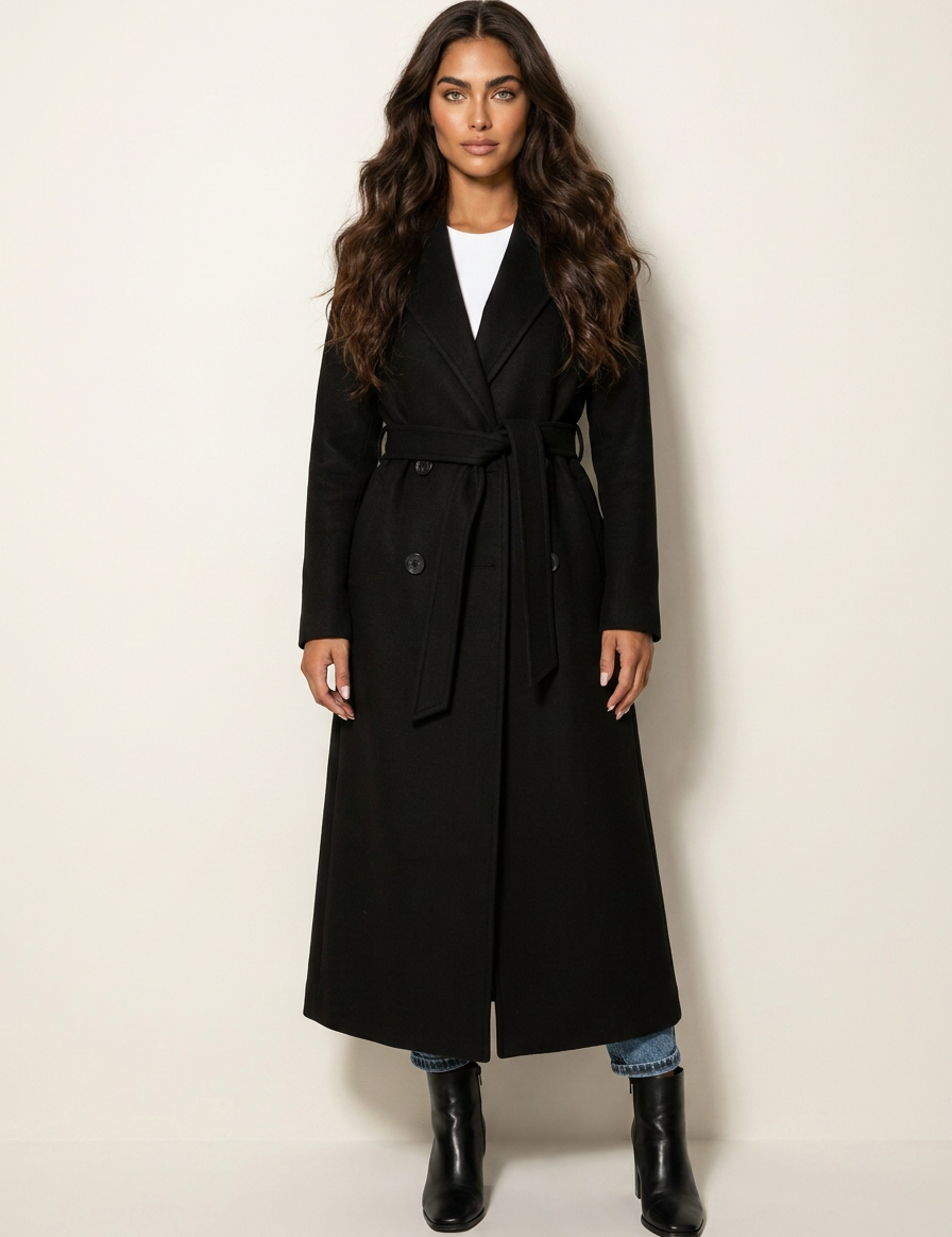 Elegant Belted Long Coat - Amélie