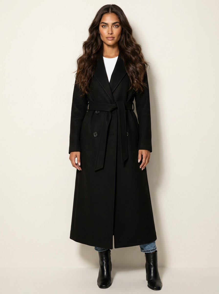 Elegant Belted Long Coat - Amélie