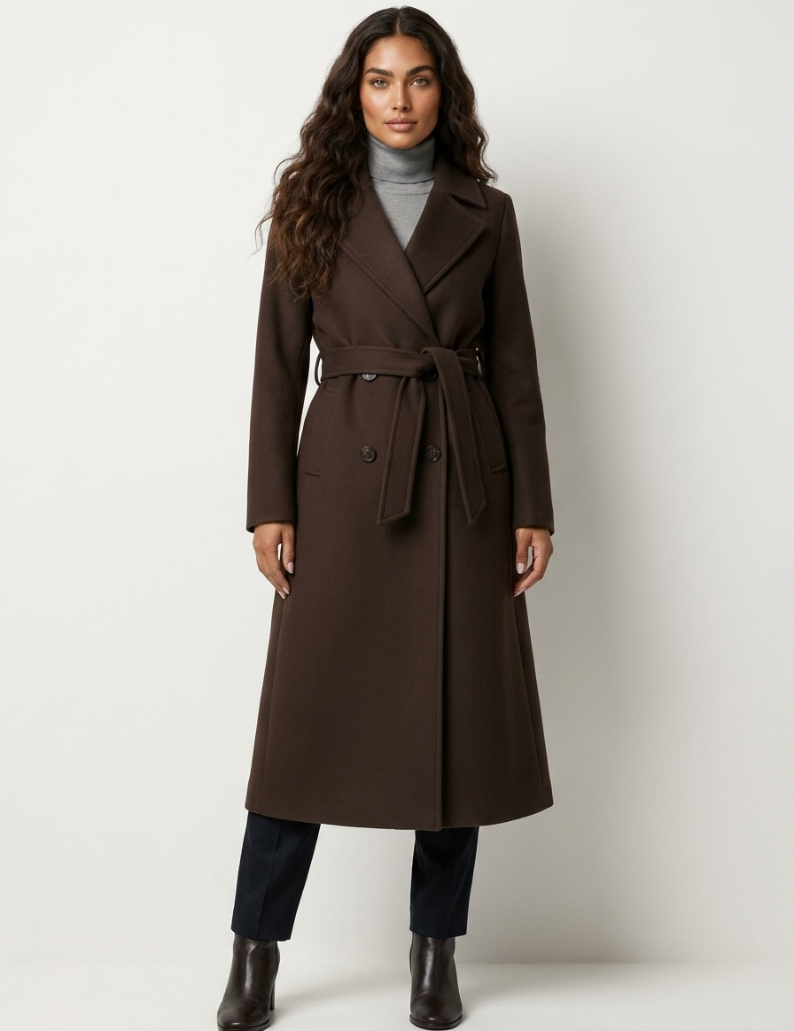 Elegant Belted Long Coat - Amélie
