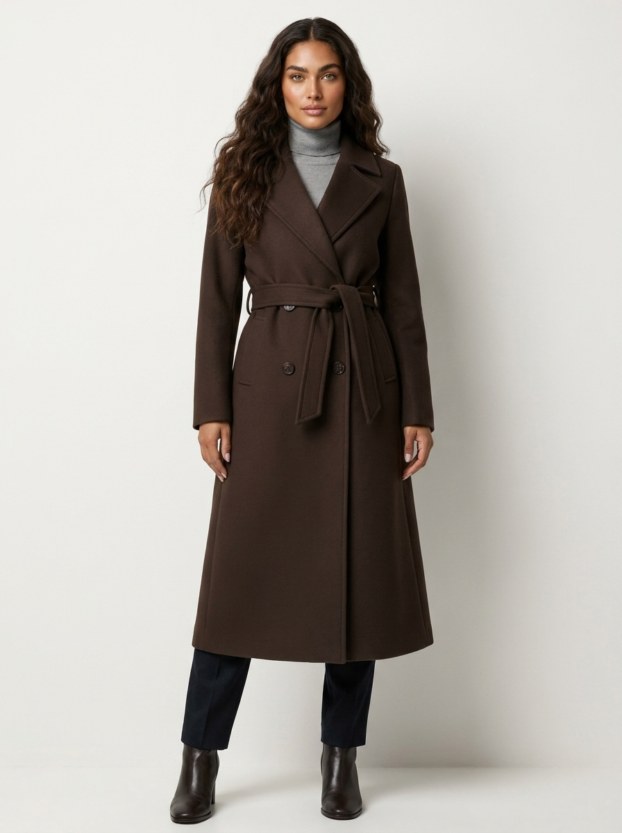 Elegant Belted Long Coat - Amélie