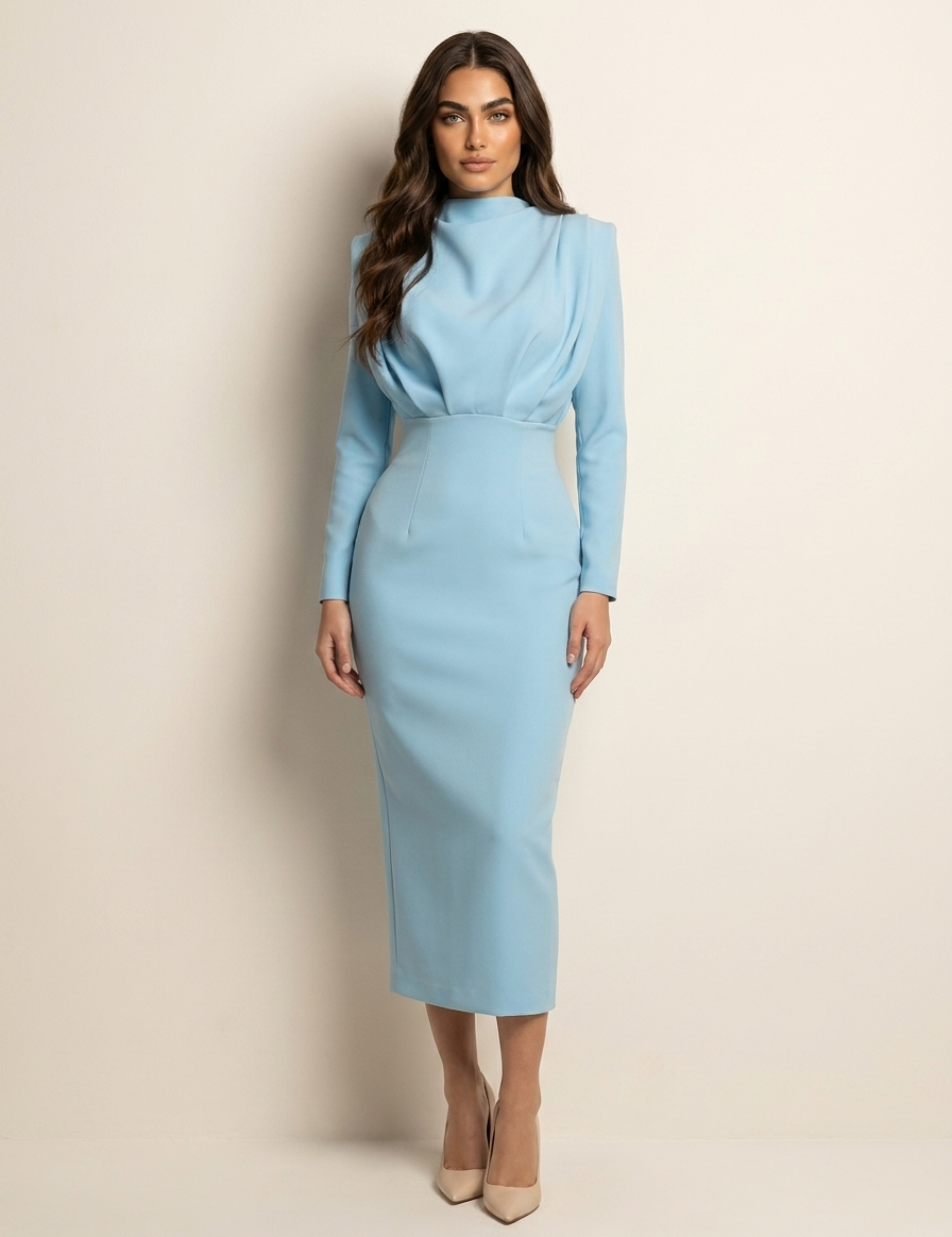 Elegant Draped Midi Dress - Valentina